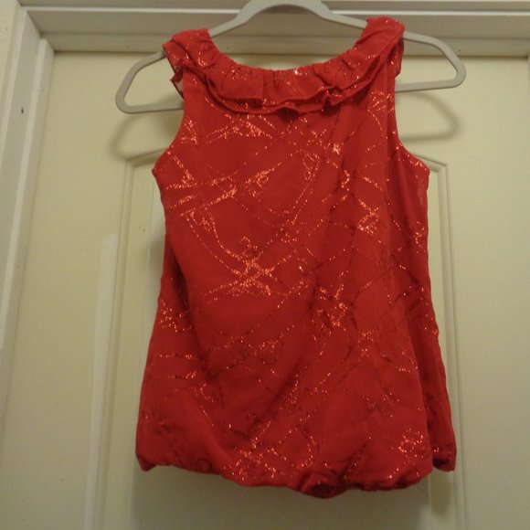 BRIGHT RED SHINE THREADS RUFFLES GATHERED TOP BY DRESSBARN PS - Picture 8 of 8